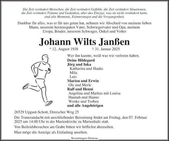 Traueranzeige von Johann Wilts Janßen von Ostfriesischer Kurier GmbH