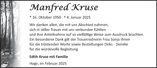 Traueranzeige von Manfred Kruse von Ostfriesischer Kurier GmbH