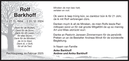 Traueranzeige von Rolf Barkhoff von Ostfriesischer Kurier GmbH