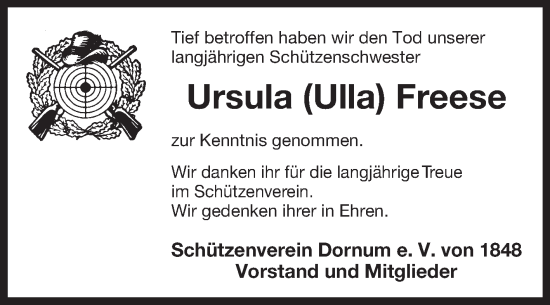 Traueranzeige von Ursula Freese von Ostfriesischer Kurier GmbH