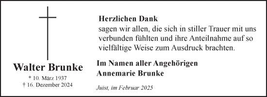 Traueranzeige von Walter Brunke von Ostfriesischer Kurier GmbH