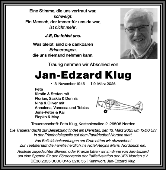 Traueranzeige von Jan-Edzard Klug von Ostfriesischer Kurier GmbH