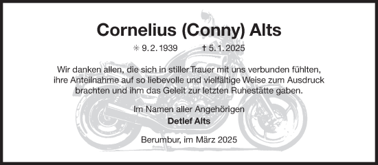 Traueranzeige von Cornelius Alts von Ostfriesischer Kurier GmbH