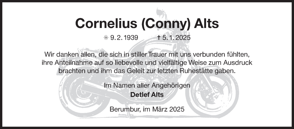  Traueranzeige für Cornelius Alts vom 01.03.2025 aus Ostfriesischer Kurier GmbH