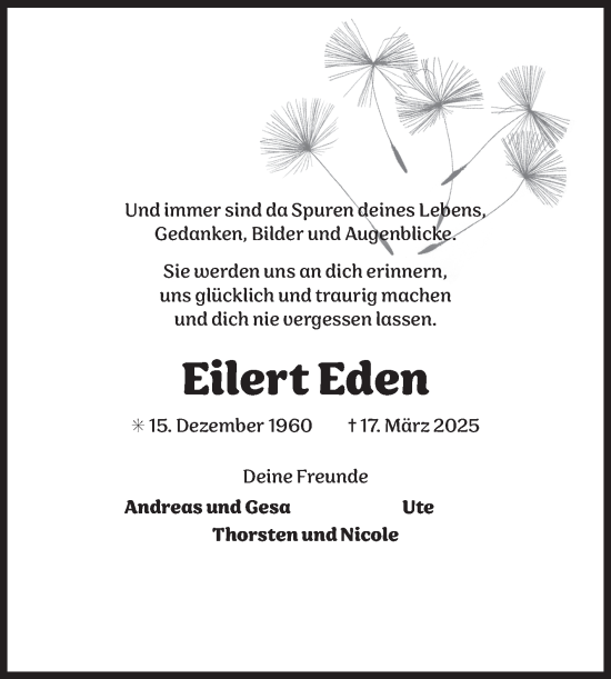 Traueranzeige von Eilert Eden von Ostfriesischer Kurier GmbH