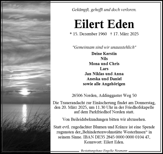 Traueranzeige von Eilert Eden von Ostfriesischer Kurier GmbH
