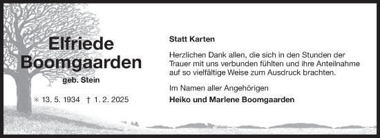 Traueranzeige von Elfriede Boomgaarden von Ostfriesischer Kurier GmbH