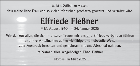 Traueranzeige von Elfriede Fleßner von Ostfriesischer Kurier GmbH