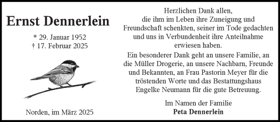 Traueranzeige von Ernst Dennerlein von Ostfriesischer Kurier GmbH
