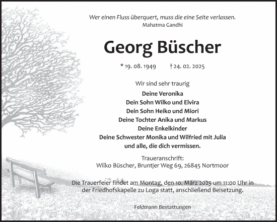 Traueranzeige von Georg Büscher von Ostfriesischer Kurier GmbH