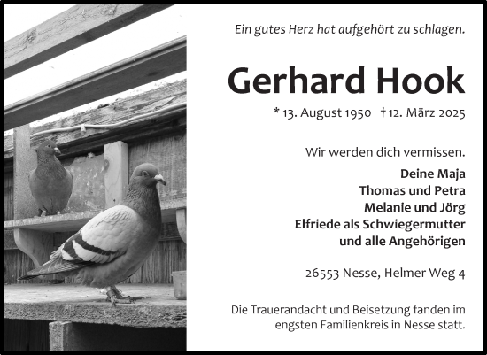 Traueranzeige von Gerhard Hook von Ostfriesischer Kurier GmbH