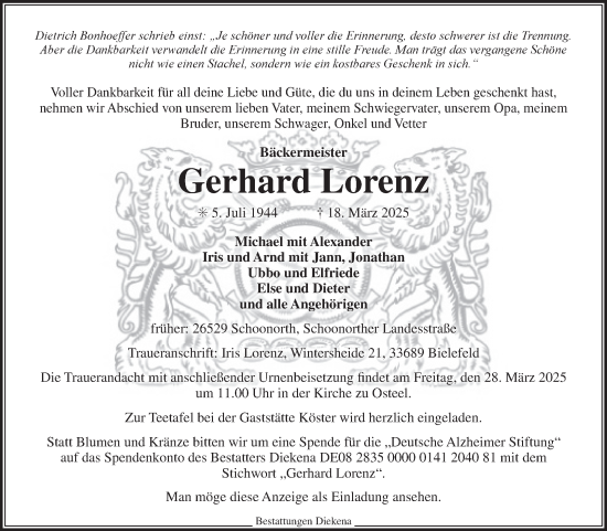 Traueranzeige von Gerhard Lorenz von Ostfriesischer Kurier GmbH