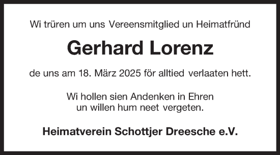 Traueranzeige von Gerhard Lorenz von Ostfriesischer Kurier GmbH