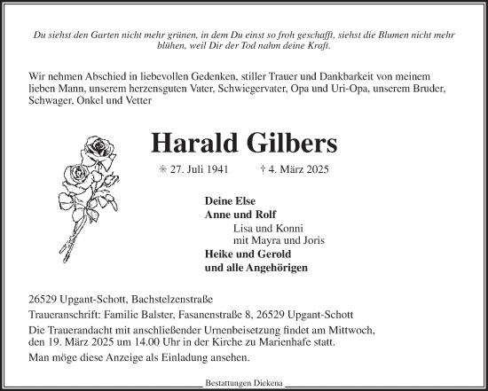 Traueranzeige von Harald Gilbers von Ostfriesischer Kurier GmbH