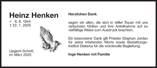 Traueranzeige von Heinz Henken von Ostfriesischer Kurier GmbH