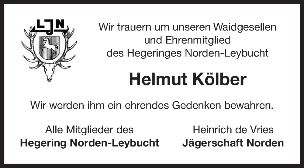  Traueranzeige für Helmut Kölber vom 05.03.2025 aus Ostfriesischer Kurier GmbH