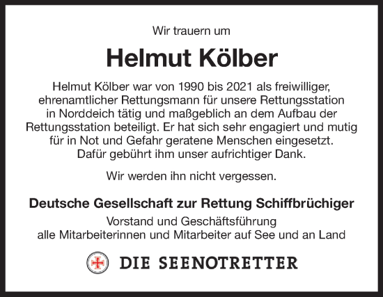 Traueranzeige von Helmut Kölber von Ostfriesischer Kurier GmbH