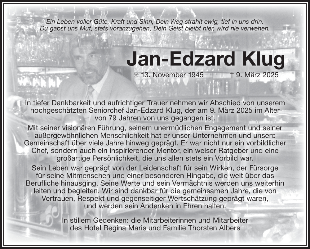  Traueranzeige für Jan-Edzard Klug vom 13.03.2025 aus Ostfriesischer Kurier GmbH