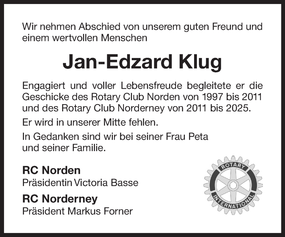  Traueranzeige für Jan-Edzard Klug vom 15.03.2025 aus Ostfriesischer Kurier GmbH