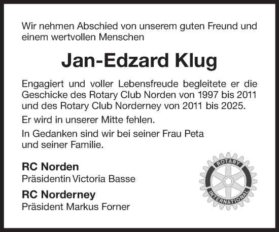 Traueranzeige von Jan-Edzard Klug von Ostfriesischer Kurier GmbH