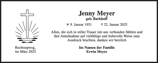 Traueranzeige von Jenny Meyer von Ostfriesischer Kurier GmbH