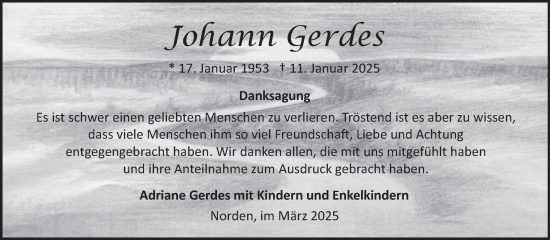 Traueranzeige von Johann Gerdes von Ostfriesischer Kurier GmbH