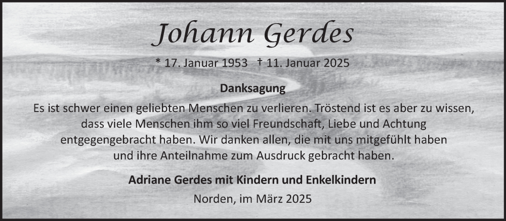 Traueranzeige für Johann Gerdes vom 01.03.2025 aus Ostfriesischer Kurier GmbH
