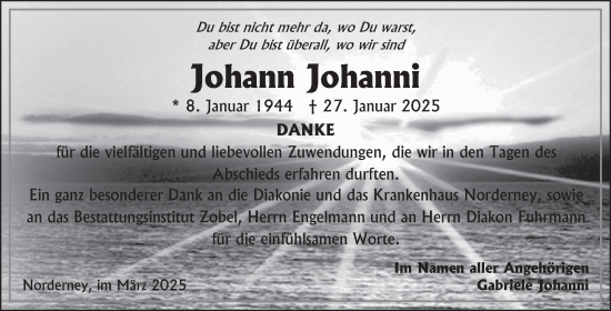 Traueranzeige von Johann Johanni von Ostfriesischer Kurier GmbH