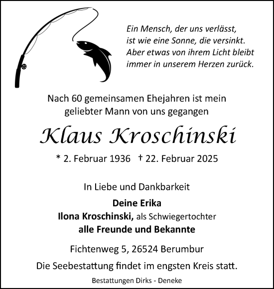 Traueranzeige von Klaus Kroschinski von Ostfriesischer Kurier GmbH