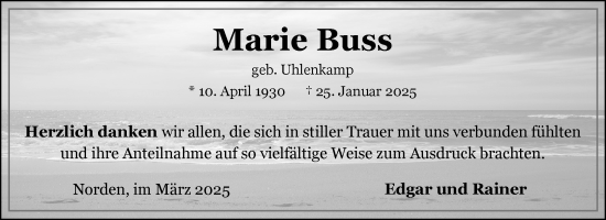 Traueranzeige von Marie Buss von Ostfriesischer Kurier GmbH