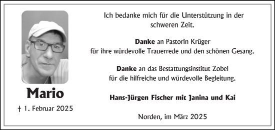 Traueranzeige von Mario  von Ostfriesischer Kurier GmbH