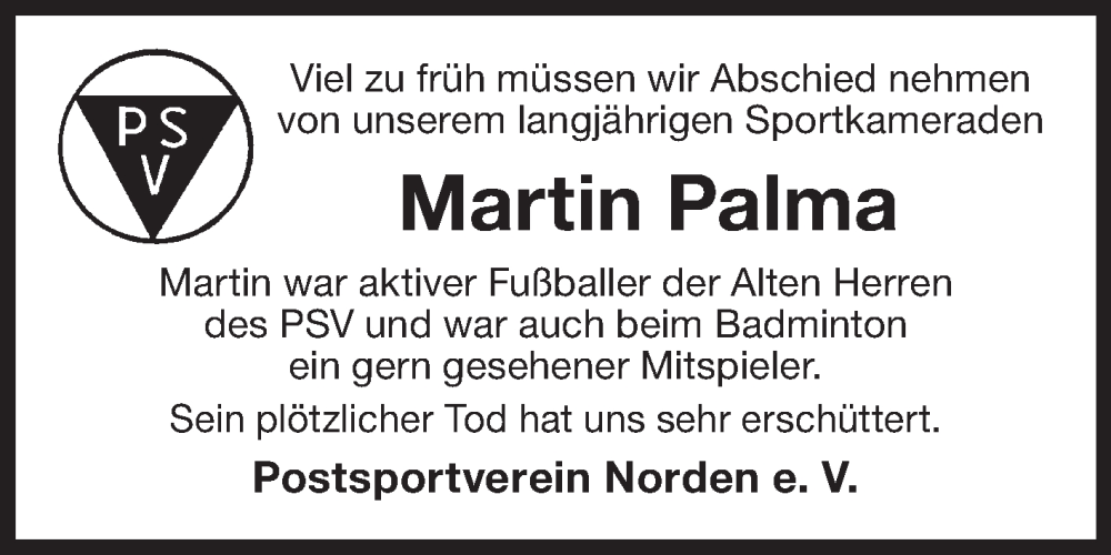  Traueranzeige für Martin Palma vom 18.03.2025 aus Ostfriesischer Kurier GmbH