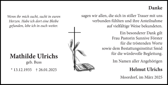 Traueranzeige von Mathilde Ulrichs von Ostfriesischer Kurier GmbH