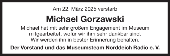Traueranzeige von Michael Gorzawski von Ostfriesischer Kurier GmbH