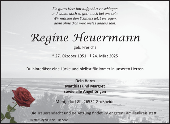 Traueranzeige von Regine Heuermann von Ostfriesischer Kurier GmbH