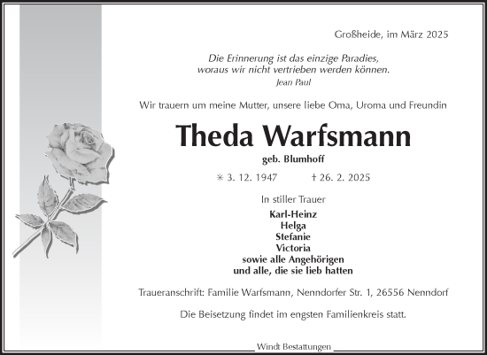 Traueranzeige von Theda Warfsmann von Ostfriesischer Kurier GmbH
