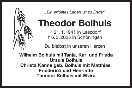 Traueranzeige von Theodor Bolhuis von Ostfriesischer Kurier GmbH