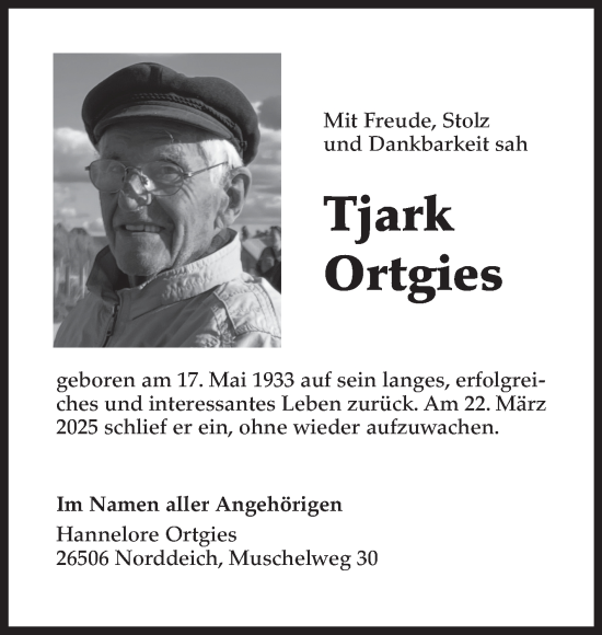 Traueranzeige von Tjark Ortgies von Ostfriesischer Kurier GmbH