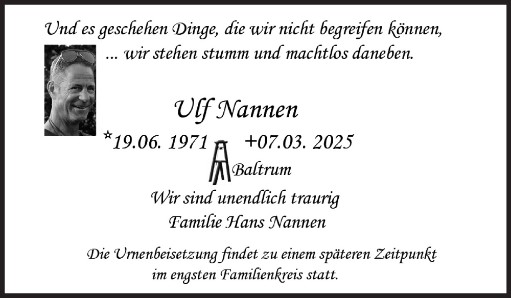  Traueranzeige für Ulf Nannen vom 11.03.2025 aus Ostfriesischer Kurier GmbH