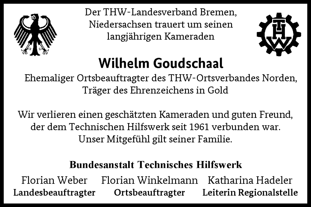  Traueranzeige für Wilhelm Goudschaal vom 08.03.2025 aus Ostfriesischer Kurier GmbH