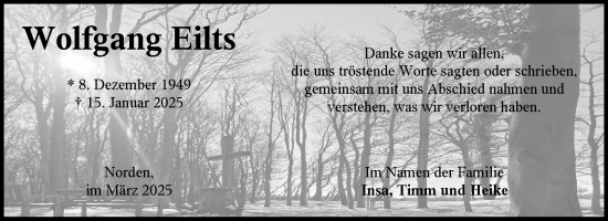 Traueranzeige von Wolfgang Eilts von Ostfriesischer Kurier GmbH