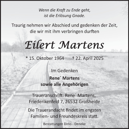 Traueranzeige von Eilert Martens von Ostfriesischer Kurier GmbH