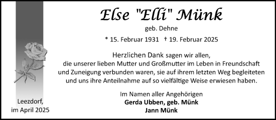 Traueranzeige von Else Münk von Ostfriesischer Kurier GmbH