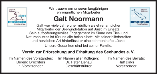 Traueranzeige von Galt Noormann von Ostfriesischer Kurier GmbH