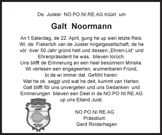 Traueranzeige von Galt Noormann von Ostfriesischer Kurier GmbH