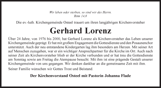 Traueranzeige von Gerhard Lorenz von Ostfriesischer Kurier GmbH