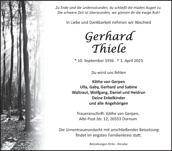 Traueranzeige von Gerhard Thiele von Ostfriesischer Kurier GmbH