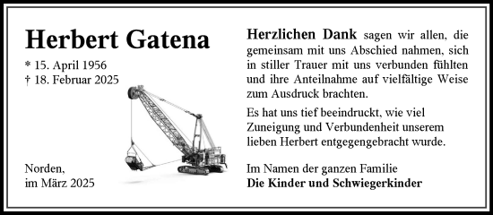 Traueranzeige von Herbert Gatena von Ostfriesischer Kurier GmbH