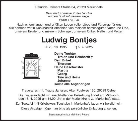 Traueranzeige von Ludwig Bontjes von Ostfriesischer Kurier GmbH