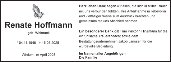 Traueranzeige von Renate Hoffmann von Ostfriesischer Kurier GmbH